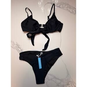 NWT Black Tie Front Bikini Set Small